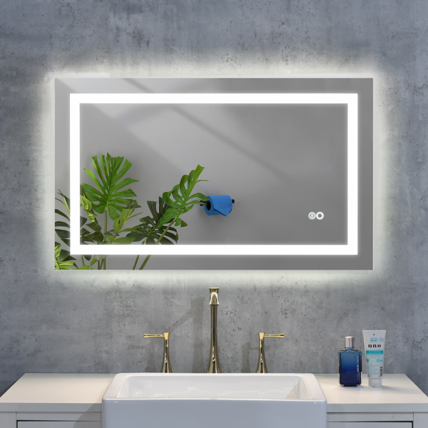 带灯的LED浴室镜子，40×24英寸智能盥洗室镜子，带灯壁挂式防雾可调镜，可调节白色/温暖/自然光（水平/垂直）。-28