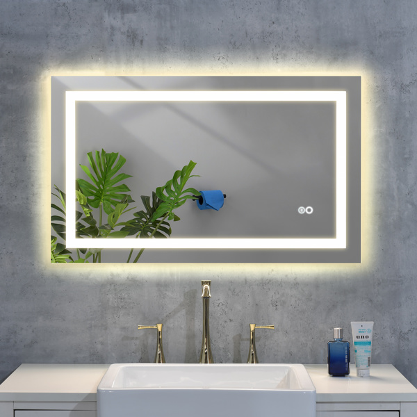 带灯的LED浴室镜子，40×24英寸智能盥洗室镜子，带灯壁挂式防雾可调镜，可调节白色/温暖/自然光（水平/垂直）。-29