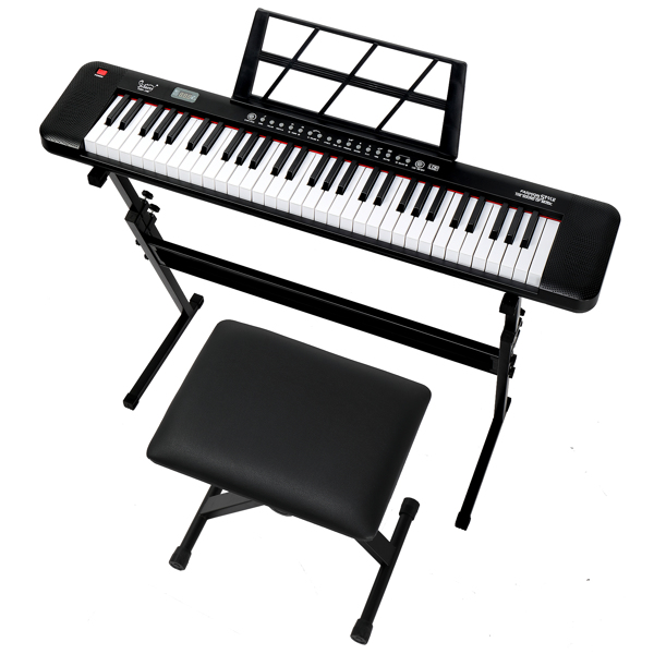 【AM不售卖】Glarry GEP-109（BD-667D） 61键带亮灯跟弹 电子琴+支架+琴凳套装 黑色-12