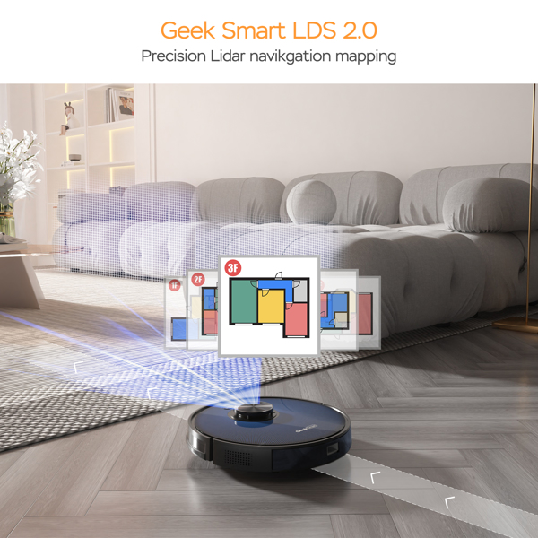 Geek Smart L7 机器人吸尘器和拖把，LDS 导航，Wi-Fi 连接 APP，选择性房间清洁，MAX 2700 PA 吸力，非常适合宠物和更大的家庭（亚马逊禁止销售）-9