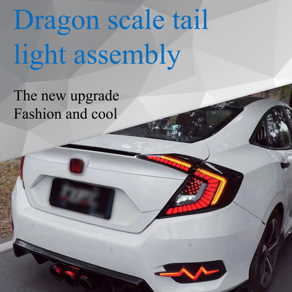 改装尾灯 For Honda Civic 2016-20 4-Door GAS Rear Lamp LED Smoked Tail Lights