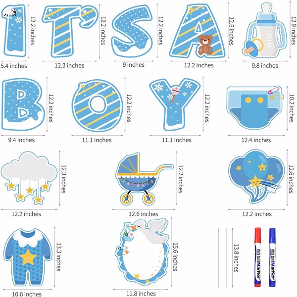 （FBA仓发货）14 件装这是个男孩婴儿淋浴庭院标志，带木桩性别显示庭院标志，适用于男孩派对用品家居室内室外装饰-2