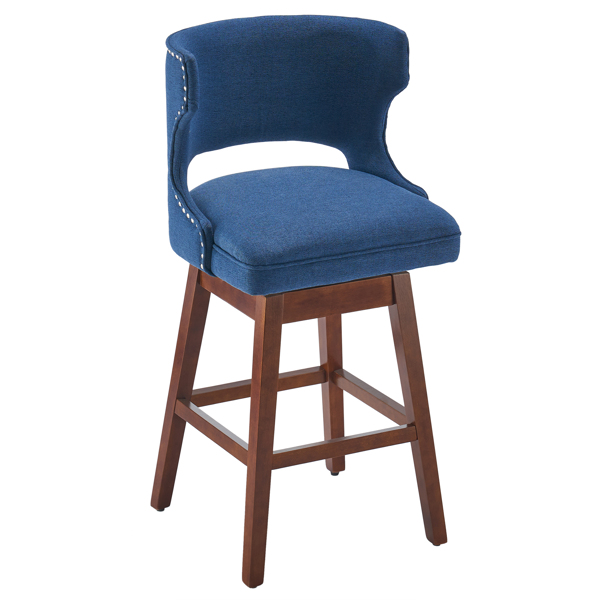 2pcs 实木腿 吧凳 牛头靠背 55*49*92cm 梯形 海军蓝色 N101-10