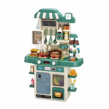 厨房玩具套装，48 件男孩和女孩玩具厨房套装，带有逼真灯光和声音的厨房玩具，模拟洒水器和游戏水槽，绿色