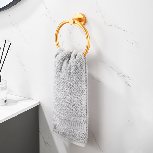 毛巾圈拉丝金，浴巾圈加厚太空铝制圆形毛巾架，适用于浴室-10