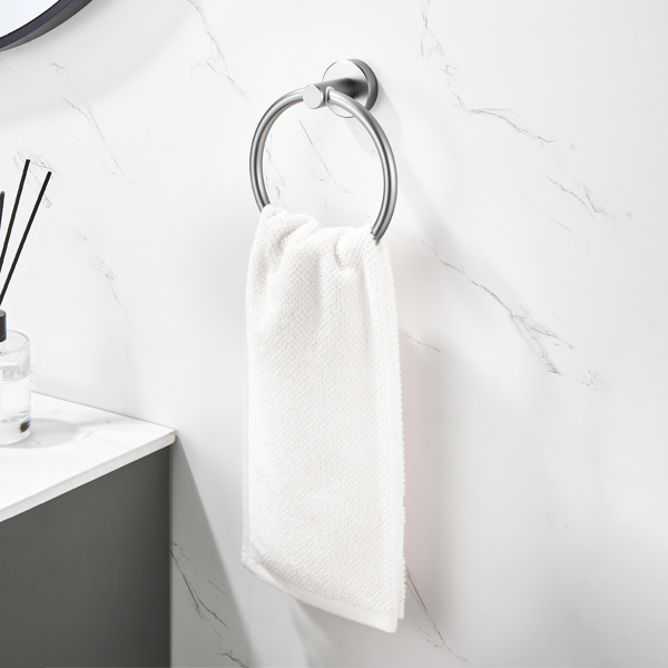 毛巾圈枪灰色，浴巾圈加厚太空铝制圆形毛巾架，适用于浴室-10