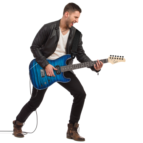 【AM不售卖】Glarry GST 双双拾音器 带虎纹 科技木指板 化蓝色 ST电吉他+音箱套装-50