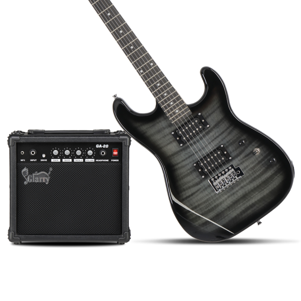 【AM不售卖】Glarry GST 双双拾音器 带虎纹 科技木指板 黑色 ST电吉他+音箱套装-26