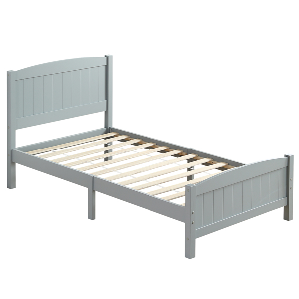 单层芯板竖条纹全板弧形床头带同款床尾 灰色 Twin 木床 松木 N101 美国-36