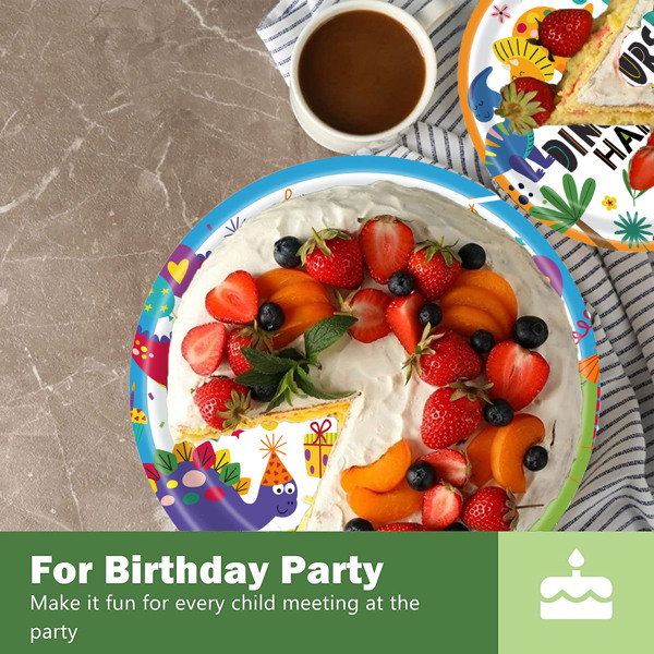 （FBA仓发货）恐龙盘一次性纸盘派对用品包生日餐具 16 件适合男孩儿童完美餐具包括盘子、餐巾纸、叉子 68 件-5