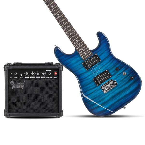 【AM不售卖】Glarry GST 双双拾音器 带虎纹 科技木指板 化蓝色 ST电吉他+音箱套装-23