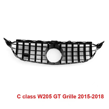 LEAVAN 亮黑色 GTR 格栅 for Mercedes-benc C Class 2015-2018 W205 C250 C300 C400 WO/  Camera Hole