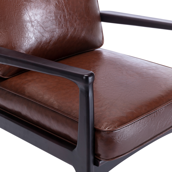 木框架扶手椅，易于组装的中世纪现代风格椅子休闲椅，适用于客厅、卧室、家庭办公室，棕色 PU-10