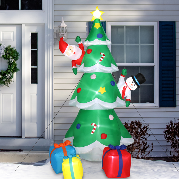 8ft 带雪人 圣诞老人 3个礼盒 9颗灯串 充气款 庭院圣诞树装饰 美国-12