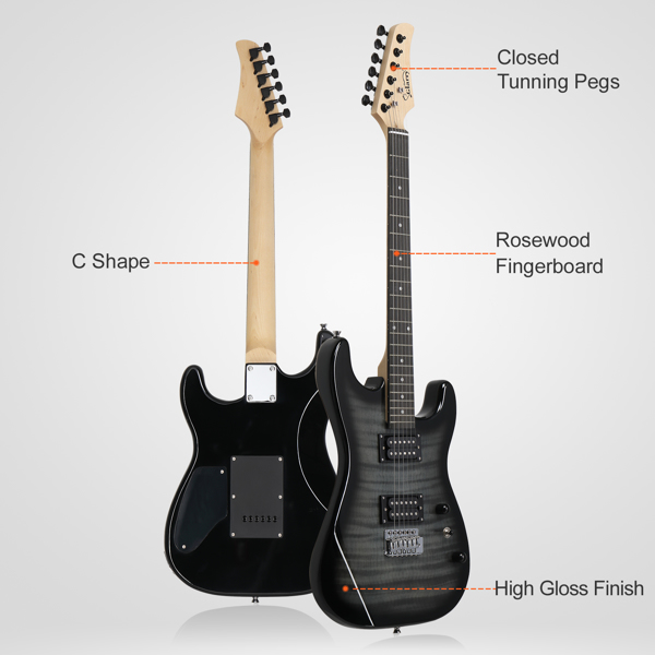 【AM不售卖】Glarry GST 双双拾音器 带虎纹 科技木指板 黑色 ST电吉他+音箱套装-24