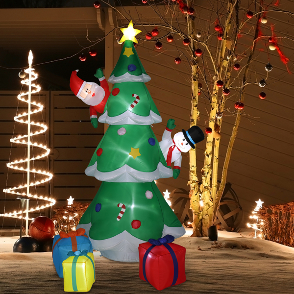 8ft 带雪人 圣诞老人 3个礼盒 9颗灯串 充气款 庭院圣诞树装饰 美国-14
