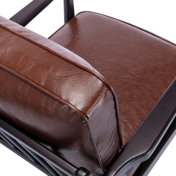 木框架扶手椅，易于组装的中世纪现代风格椅子休闲椅，适用于客厅、卧室、家庭办公室，棕色 PU-12