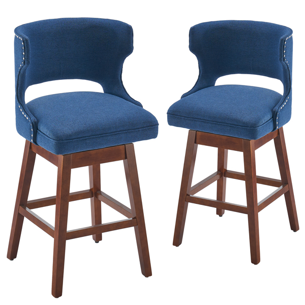 2pcs 实木腿 吧凳 牛头靠背 55*49*92cm 梯形 海军蓝色 N101-2