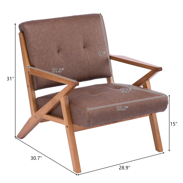 K型扶手单人沙发椅 实木 软包 棕色 室内休闲椅 复古风 N101-60