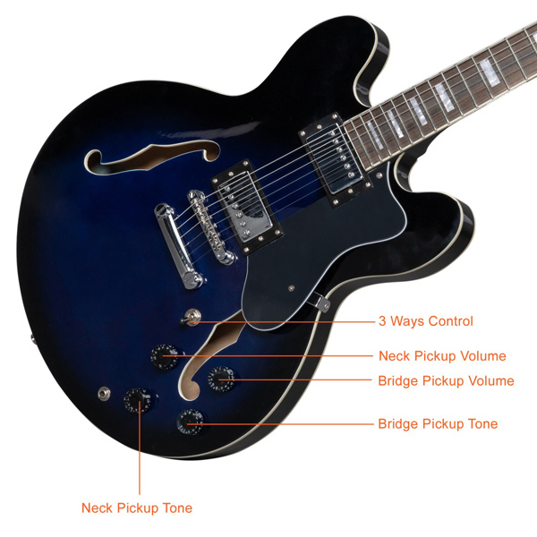 【AM不售卖】Glarry GGS101 双线圈拾音器 黄酸枝指板 爵士电吉他 化蓝色 S101-29