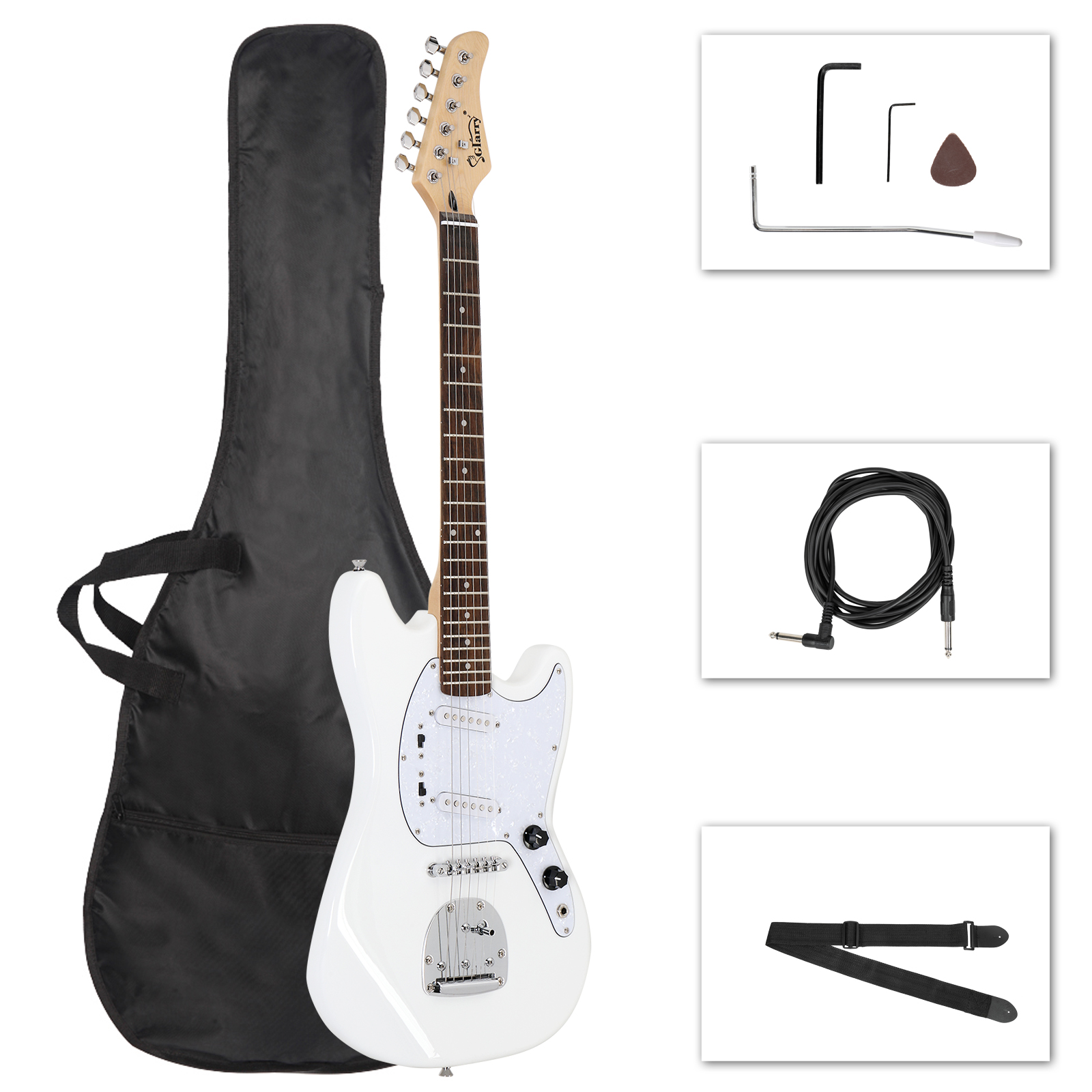 [Do Not Sell on Amazon] Glarry Full Size 6 String S-S Pickup GMF Electric Guitar with Bag Strap Connector Wrench Tool White