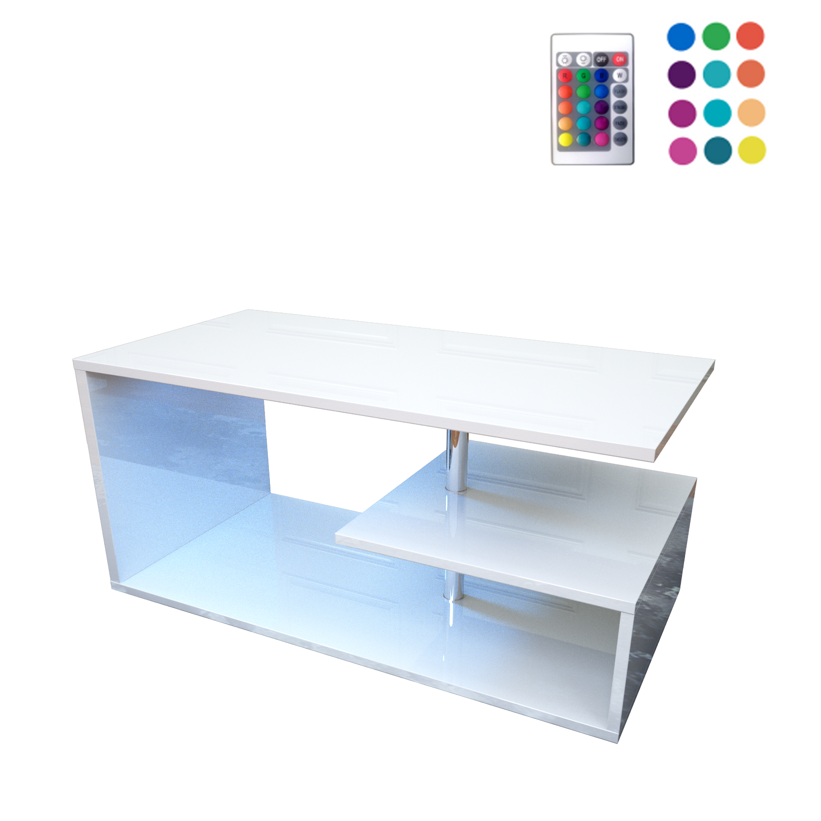 Coffee Table Living Room Dining Table with RGB LED Various Color Lighting Light High Gloss Coffee Table for Living Room, Bedroom (100 * 56 CM White)