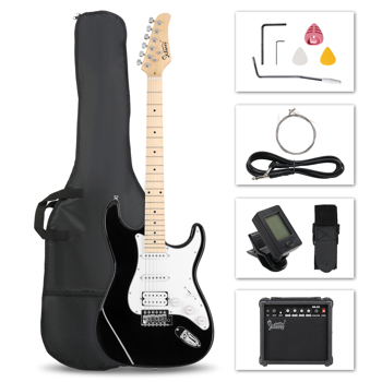 【AM不售卖】Glarry GST 单-单-双拾音器 枫木指板 黑色-白护板 ST电吉他+音箱套装
