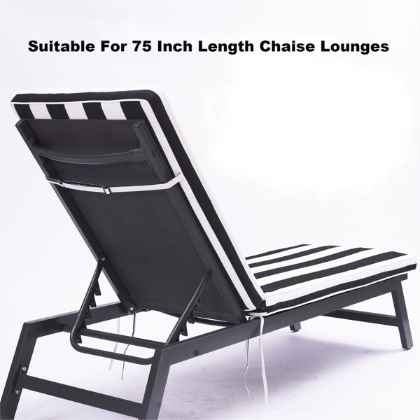户外躺椅坐垫座椅替换坐垫，适合75英寸长躺椅躺床（黑白条纹）-9