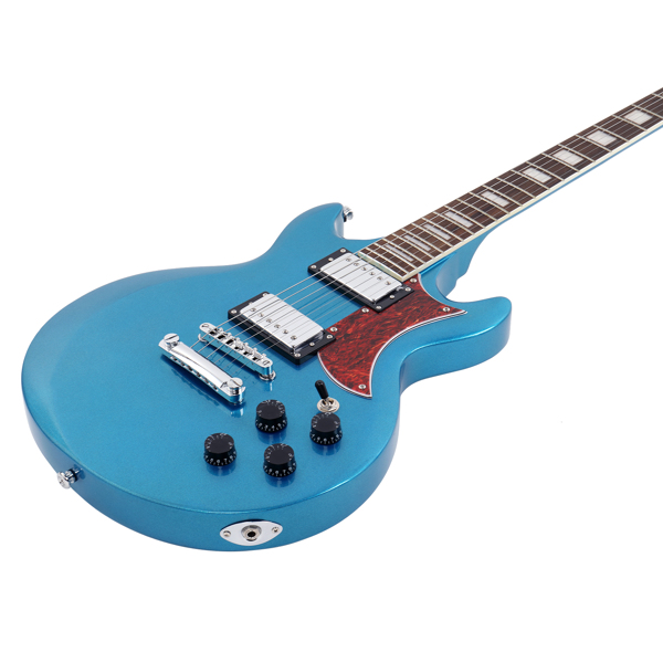 【AM不售卖】Glarry GIZ102 实心双线圈拾音器 月桂木指板 爵士电吉他 蓝色（带银光粉）-红龟甲护板-15