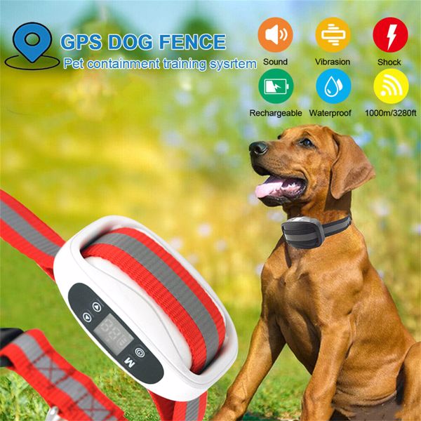 (带电)新款GPS无线宠物狗一体式电子围栏训练器（一体） 美规 白机+红带-1