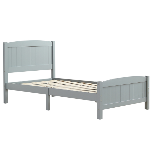 单层芯板竖条纹全板弧形床头带同款床尾 灰色 Twin 木床 松木 N101 美国-35