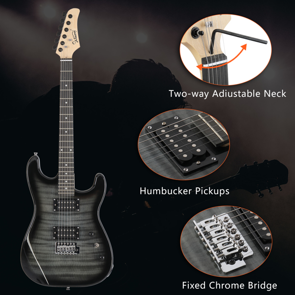 【AM不售卖】Glarry GST 双双拾音器 带虎纹 科技木指板 黑色 ST电吉他+音箱套装-15