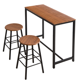 拆装 长方形+圆形座面 餐桌 密度板+铁 棕色木纹+黑色烤漆 100*45*91cm N103