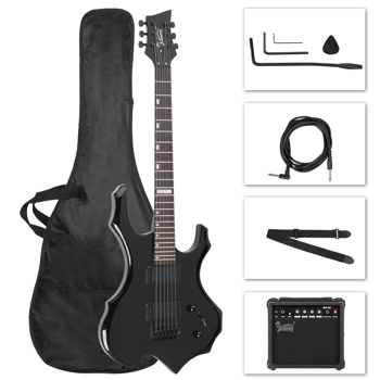【AM不售卖】Glarry 封闭式双-双拾音器 科技木指板 黑色 火焰电吉他+音箱套装