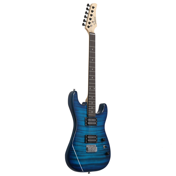 【AM不售卖】Glarry GST 双双拾音器 带虎纹 科技木指板 化蓝色 ST电吉他+音箱套装-45