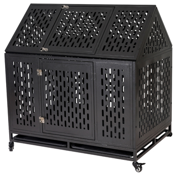 重型狗笼子笼子 坚固的金属框架狗窝 耐用的室内和室外狗窝，适合大型狗，易于组装和四轮移动