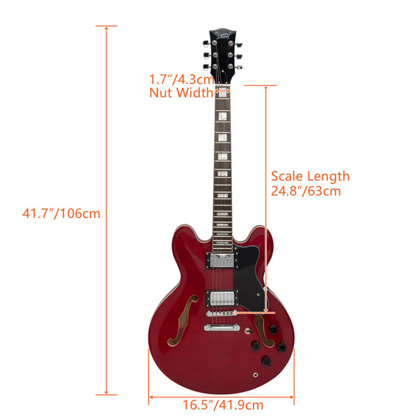 【AM不售卖】Glarry GGS101 双线圈拾音器 黄酸枝指板 爵士电吉他 红色 S101-6