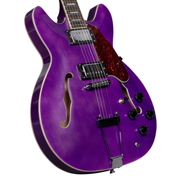 【AM不售卖】Glarry GIZ101 双线圈拾音器 黄酸枝指板 爵士电吉他 透明紫色 S101-37