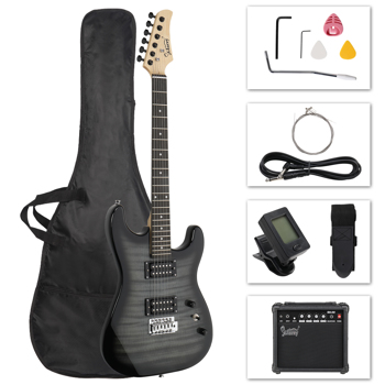 【AM不售卖】Glarry GST 双双拾音器 带虎纹 科技木指板 黑色 ST电吉他+音箱套装