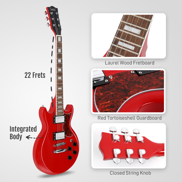 【AM不售卖】Glarry GIZ102 实心 双线圈拾音器 月桂木指板 爵士电吉他 红色-红龟甲护板-19