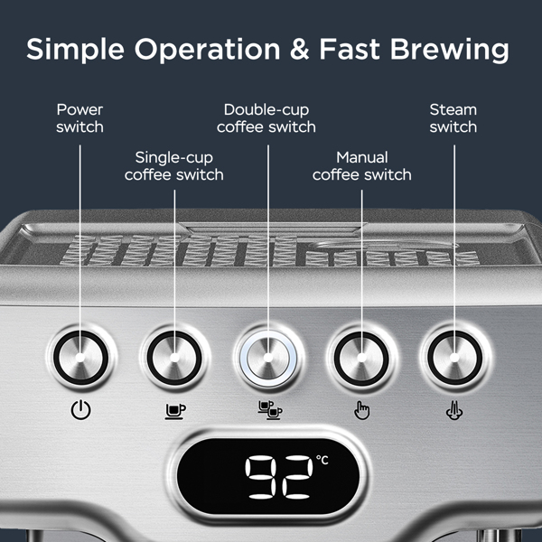 Geek Chef 浓缩咖啡机，20 巴浓缩咖啡机，带牛奶起泡器，适用于拿铁、卡布奇诺、玛奇朵，家用浓缩咖啡机，1.8 升水箱，不锈钢-5
