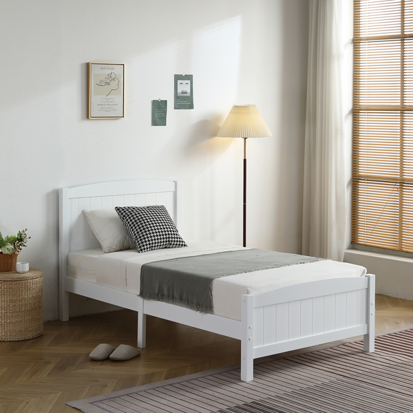 单层芯板竖条纹全板弧形床头带同款床尾 白色 Twin 木床 松木 N101 美国-22