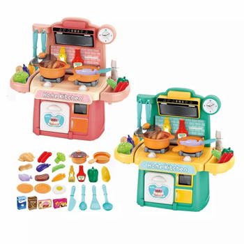 儿童迷你厨房套装，26 件套厨房玩具礼物，适合 3 岁以上儿童，带模拟喷雾，绿色