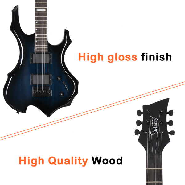 【AM不售卖】Glarry 封闭式双-双拾音器 科技木指板 化蓝色 火焰电吉他+音箱套装-9