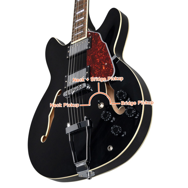 【AM不售卖】Glarry GIZ101 双线圈拾音器 黄酸枝指板 爵士电吉他 黑色 S101-14