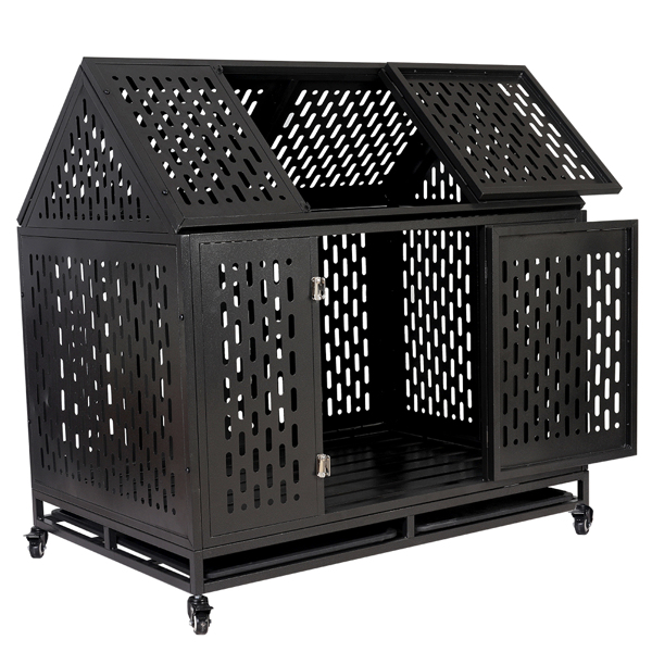 重型狗笼子笼子 坚固的金属框架狗窝 耐用的室内和室外狗窝，适合大型狗，易于组装和四轮移动-6