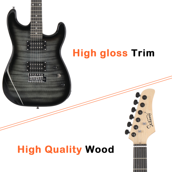 【AM不售卖】Glarry GST 双双拾音器 带虎纹 科技木指板 黑色 ST电吉他+音箱套装-10