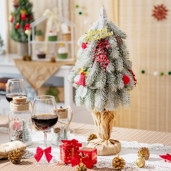19英寸雪花桌面圣诞松树，带松果和红浆果-2
