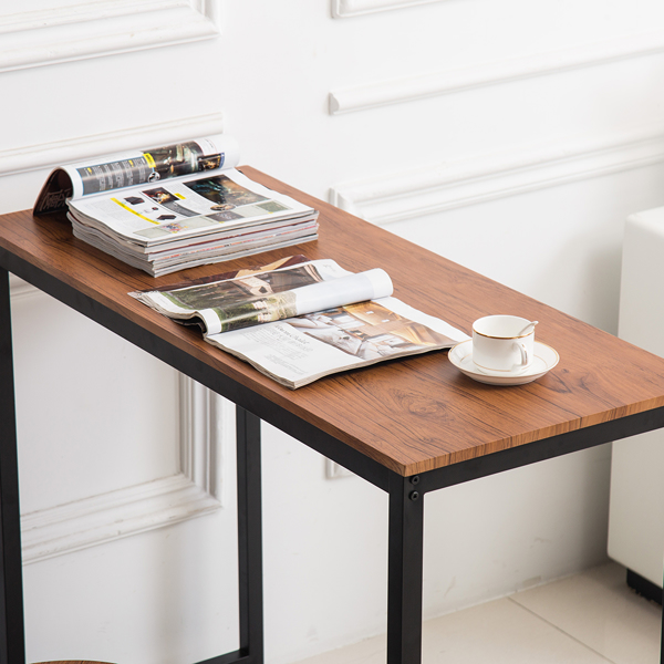 拆装 长方形+圆形座面 餐桌 密度板+铁 棕色木纹+黑色烤漆 100*45*91cm N103-129