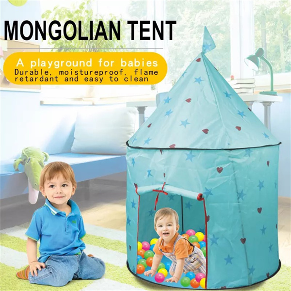 公主城堡游戏帐篷，儿童可折叠游戏帐篷屋玩具，适合室内和室外使用-蓝色(周末不发货，谨慎下单）(temu禁售)-1